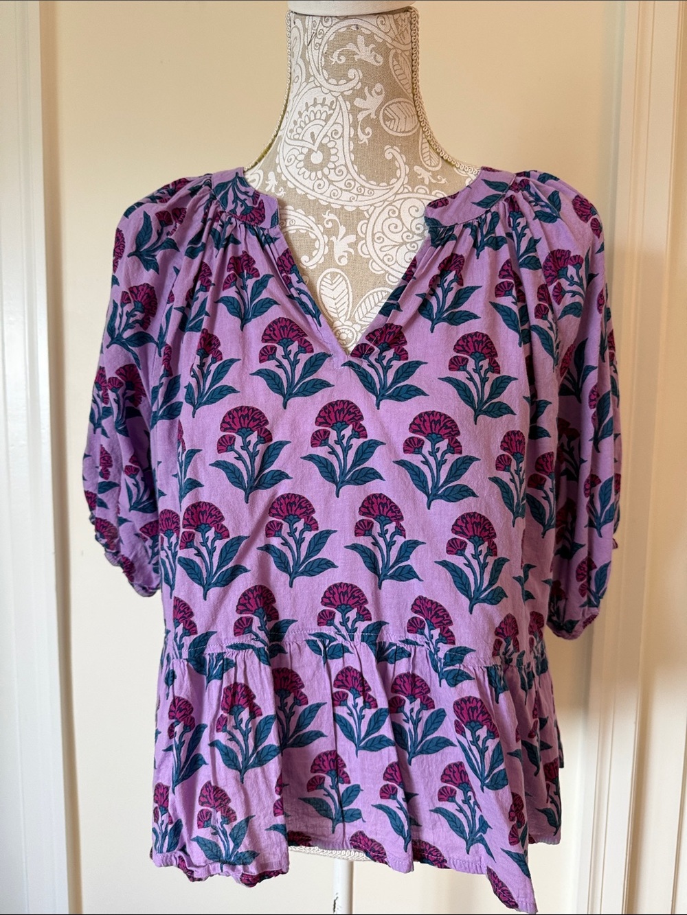 Boho Lavender Floral V-Neck Peplum Top